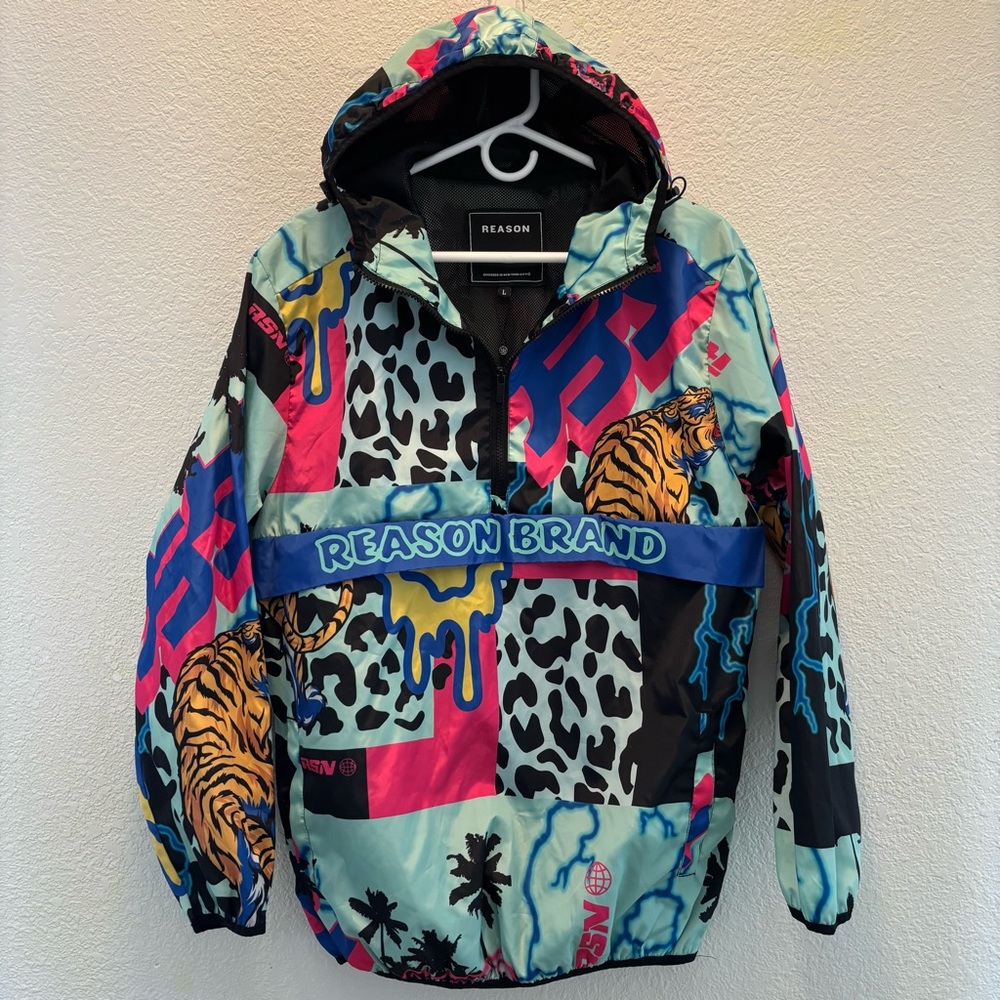 Reason Brand All Over Print Half zip windbreaker hoodie